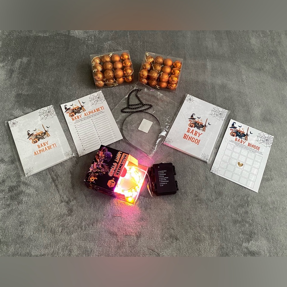 Halloween Baby Shower Bundle Games Bingo Alphabet Decor Lights Gender Reveal